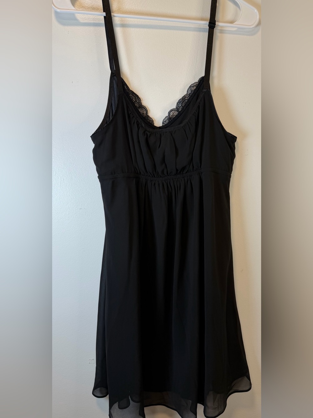 Oscar de la Renta Pink Label Black Chiffon Babydoll Lace-Trim Slip Dress Medium - Picture 3 of 6